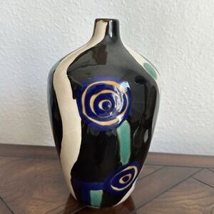 VTG Ceramic Lemax Studio Art Pottery Vase‎ 9.5 Inch Geometric Multicolor Spiral